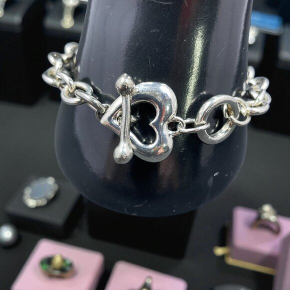 925 Silver Heart Toggle Charm Bracelet Y2K Coquette Chain Link Jewelry - Picture 1 of 8